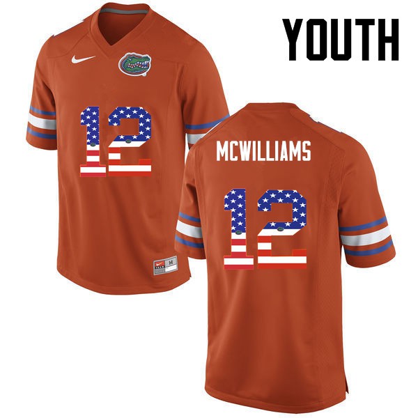 Florida Gators Youth #12 C.J. McWilliams College Football USA Flag Fashion Orange